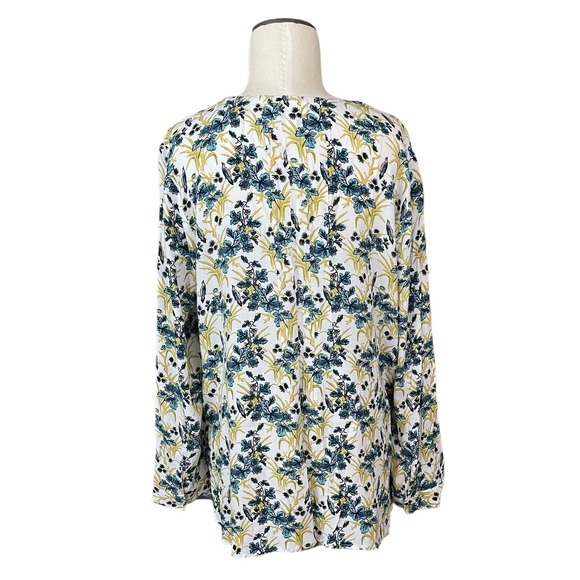 J. Jill Blouse Womens Large Blue Gold Floral Boho V Neck Shell Like Button Front - Picture 3 of 10